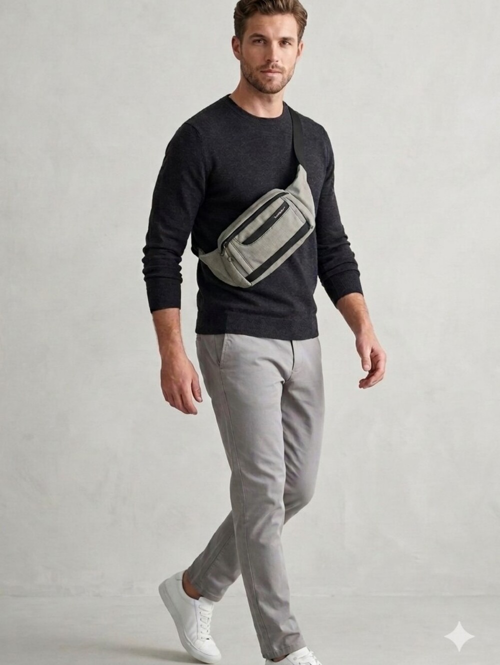 Hedgren Gray & Black Canvas Crossbody Belt Bag